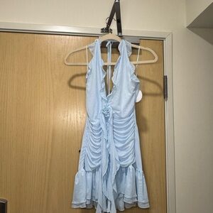 Light Blue Ruffled Halter Mini Dress